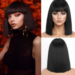 Short Orange Bob Wigs with BangsShort Straight Bob Orange Wigs for Women Hair Bob Cut Wig Shoulder Length WigNatural Looking Cosplay Daily Party Wig Halloween Christmas Party Wigs