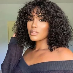 Short Pixie Bob Cut Human Hair Wigs With Bangs Jerry Curly For Women Brazilian Highlight Honey Water Wave Blonde Colored Wigs