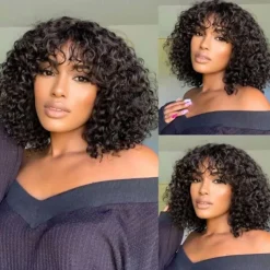 Short Pixie Bob Cut Human Hair Wigs With Bangs Jerry Curly For Women Brazilian Highlight Honey Water Wave Blonde Colored Wigs