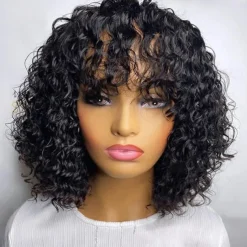 Short Pixie Bob Cut Human Hair Wigs With Bangs Jerry Curly For Women Brazilian Highlight Honey Water Wave Blonde Colored Wigs