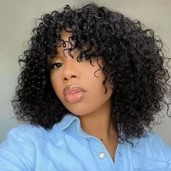 Short Pixie Bob Cut Human Hair Wigs With Bangs Jerry Curly For Women Brazilian Highlight Honey Water Wave Blonde Colored Wigs
