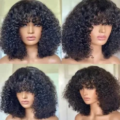 Short Pixie Bob Cut Human Hair Wigs With Bangs Jerry Curly For Women Brazilian Highlight Honey Water Wave Blonde Colored Wigs