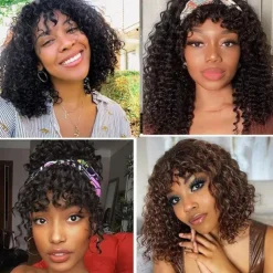 Short Pixie Bob Cut Human Hair Wigs With Bangs Jerry Curly For Women Brazilian Highlight Honey Water Wave Blonde Colored Wigs