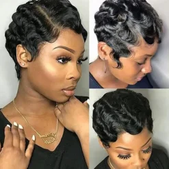 Short Pixie Cut Wigs For Black Women Mommy Brazilian Finger Ocean Wave Remy Cheap Wig For Party Halloween Wigs