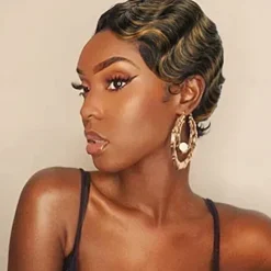 Short Pixie Cut Wigs For Black Women Mommy Brazilian Finger Ocean Wave Remy Cheap Wig For Party Halloween Wigs