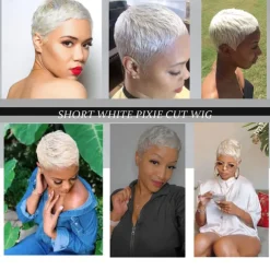 Short Pixie Wig for Women Pixie Cut Wig Short Wig Pixie Cut Wigs for Black Women White Wigs for Women Layered Synthetic Heat Resistant Pixie Wig for Party Cosplay Use Halloween Wigs