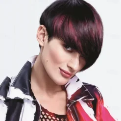 Short Red Human Hair Wigs for Black Women Pixie Cut Wig Human Hair Short Burgundy Pixie Wigs Human Hair with Bangs Ombre Red Short Pixie Human Hair 1B/99J