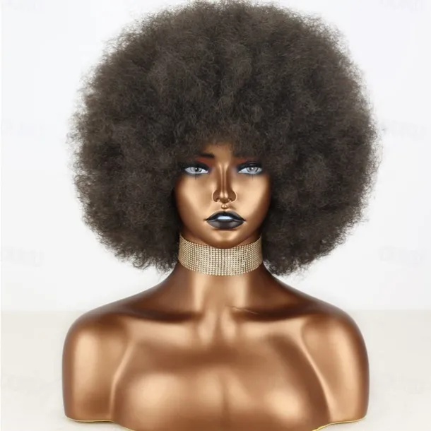 Short 70s Afro Wigs for Black Women Large Synthetic Black Short Afro Wig 70's 8 Inches 60s Afro Wig for Women Bouncy and Soft Natural Looking Halloween Cosplay Party Wigs
