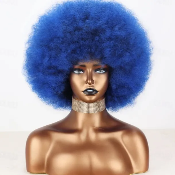 Short 70s Afro Wigs for Black Women Large Synthetic Black Short Afro Wig 70's 8 Inches 60s Afro Wig for Women Bouncy and Soft Natural Looking Halloween Cosplay Party Wigs
