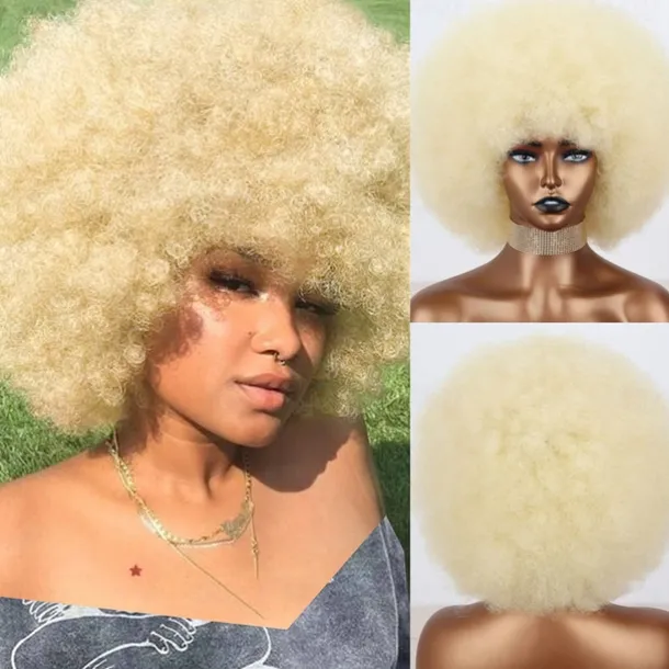 Short 70s Afro Wigs for Black Women Large Synthetic Black Short Afro Wig 70's 8 Inches 60s Afro Wig for Women Bouncy and Soft Natural Looking Halloween Cosplay Party Wigs