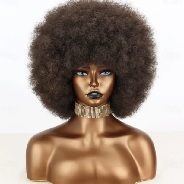 Short 70s Afro Wigs for Black Women Large Synthetic Black Short Afro Wig 70's 8 Inches 60s Afro Wig for Women Bouncy and Soft Natural Looking Halloween Cosplay Party Wigs