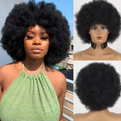 Short 70s Afro Wigs for Black Women Large Synthetic Black Short Afro Wig 70's 8 Inches 60s Afro Wig for Women Bouncy and Soft Natural Looking Halloween Cosplay Party Wigs