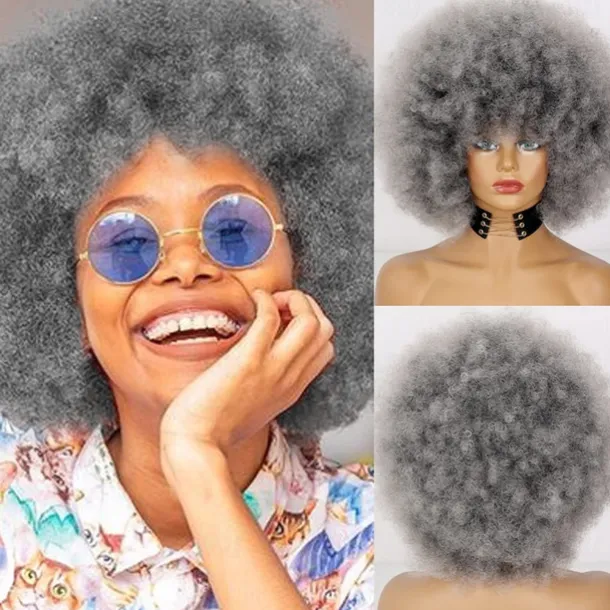 Short 70s Afro Wigs for Black Women Large Synthetic Black Short Afro Wig 70's 8 Inches 60s Afro Wig for Women Bouncy and Soft Natural Looking Halloween Cosplay Party Wigs