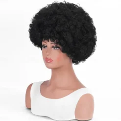 Short 70s Afro Wigs for Black Women Large Synthetic Black Short Afro Wig 70's 8 Inches 60s Afro Wig for Women Bouncy and Soft Natural Looking Halloween Cosplay Party Wigs