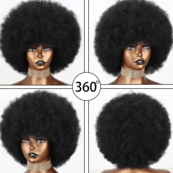 Short 70s Afro Wigs for Black Women Large Synthetic Black Short Afro Wig 70's 8 Inches 60s Afro Wig for Women Bouncy and Soft Natural Looking Halloween Cosplay Party Wigs