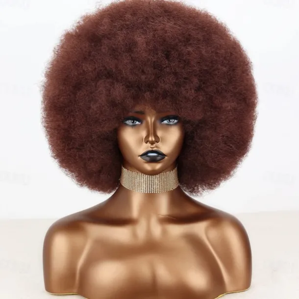 Short 70s Afro Wigs for Black Women Large Synthetic Black Short Afro Wig 70's 8 Inches 60s Afro Wig for Women Bouncy and Soft Natural Looking Halloween Cosplay Party Wigs