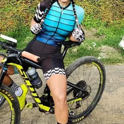 Short Sleeve Cycling Jersey with Shorts Triathlon Tri Suit Blue Bike Quick Dry Breathable Sports Patterned Clothing Apparel