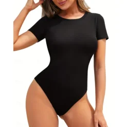 Short Sleeve Shaping Bodysuit, Tummy Control Slim Round Neck Body Shaper, Women's Underwear & Shapewear