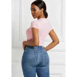 Short Sleeve Shaping Bodysuit, Tummy Control Slim Round Neck Body Shaper, Women's Underwear & Shapewear