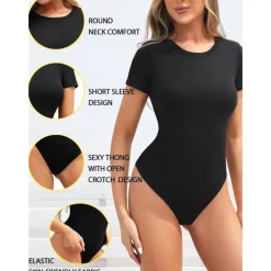 Short Sleeve Shaping Bodysuit, Tummy Control Slim Round Neck Body Shaper, Women's Underwear & Shapewear