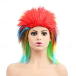 Short Spiked Wig Straight Synthetic Colorful Afro Wigs Spiky Mullet for Women Funny Rainbow Rocker Punk Costumes Hair for Carvinal