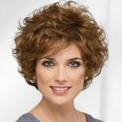 Short Wavy Brown Wigs for Women Fluffy Wavy Layered Wigs Synthetic Heat Resistant Halloween Cosplay Hair Wig with Wig CapAuburn Brown
