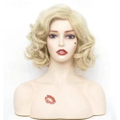 Short Wavy Wig for Women Curly Hair Natural Synthetic Wig Middle Part Full Wig Suitable for Cosplay Carnival Daily Use Halloween Wigs