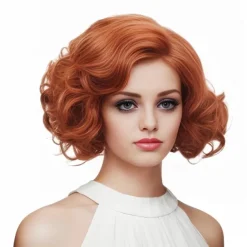 Short Wavy Wig for Women Curly Hair Natural Synthetic Wig Middle Part Full Wig Suitable for Cosplay Carnival Daily Use Halloween Wigs