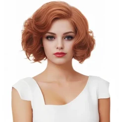 Short Wavy Wig for Women Curly Hair Natural Synthetic Wig Middle Part Full Wig Suitable for Cosplay Carnival Daily Use Halloween Wigs