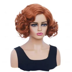 Short Wavy Wig for Women Curly Hair Natural Synthetic Wig Middle Part Full Wig Suitable for Cosplay Carnival Daily Use Halloween Wigs
