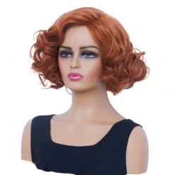 Short Wavy Wig for Women Curly Hair Natural Synthetic Wig Middle Part Full Wig Suitable for Cosplay Carnival Daily Use Halloween Wigs