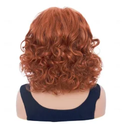 Short Wigs for Women Brunette Wavy Vintage Wig with Bangs Synthetic Shoulder Length Curly Natural Wig for Cosplay,Carnival,Daily Use Halloween Wigs