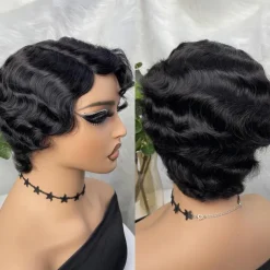 Short Wigs Human Hair Wigs For Women Pixie Cut Human Hair Finger Wave Wig Natural Color Glueless Human Hair Wig Machine Made