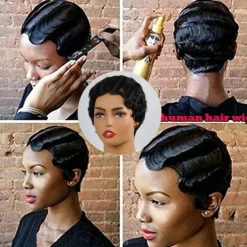 Short Wigs Human Hair Wigs For Women Pixie Cut Human Hair Finger Wave Wig Natural Color Glueless Human Hair Wig Machine Made