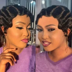 Short Wigs Human Hair Wigs For Women Pixie Cut Human Hair Finger Wave Wig Natural Color Glueless Human Hair Wig Machine Made