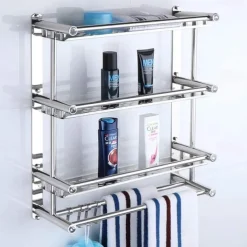 Shower Caddy Wall Mounted Towel Rack Bathroom Storage Shelf 3 Tier Shower Room Storage Shelf Stainless Steel Rack Bathroom Storage Rack