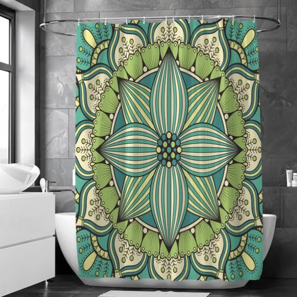 Shower Curtain with Hooks 180cm*180cm(70"*70")Polyester Suitable for Separate Wet and Dry Zone Divide Bathroom Waterproof Oil-proof Mandala Bohemian