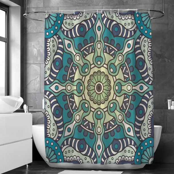 Shower Curtain with Hooks 180cm*180cm(70"*70")Polyester Suitable for Separate Wet and Dry Zone Divide Bathroom Waterproof Oil-proof Mandala Bohemian