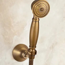Shower Faucet / Body Jet Massage Set - Handshower Included pullout Rainfall Shower Antique / Vintage Style Antique Brass Mount Inside Brass Valve Bath Shower Mixer Taps