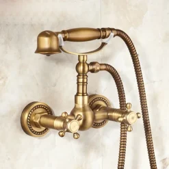Shower Faucet / Body Jet Massage Set - Handshower Included pullout Rainfall Shower Antique / Vintage Style Antique Brass Mount Inside Brass Valve Bath Shower Mixer Taps