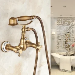 Shower Faucet / Body Jet Massage Set - Handshower Included pullout Rainfall Shower Antique / Vintage Style Antique Brass Mount Inside Brass Valve Bath Shower Mixer Taps