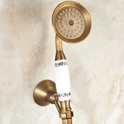 Shower Faucet / Body Jet Massage Set - Handshower Included pullout Rainfall Shower Antique / Vintage Style Antique Brass Mount Inside Brass Valve Bath Shower Mixer Taps