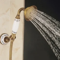 Shower Faucet / Rainfall Shower Head System Set - Handshower Included pullout Vintage Style / Country Antique Brass / Electroplated Mount Outside Ceramic Valve Bath Shower Mixer Taps / Single Handle