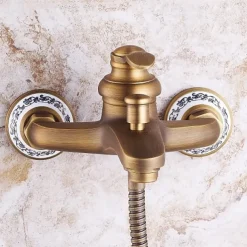 Shower Faucet / Rainfall Shower Head System Set - Handshower Included pullout Vintage Style / Country Antique Brass / Electroplated Mount Outside Ceramic Valve Bath Shower Mixer Taps / Single Handle
