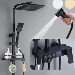 Shower Faucet / Shower System / Rainfall Shower Head System Set - Handshower Included LED Rainfall Shower Contemporary Electroplated / Painted Finishes Mount Outside Ceramic Valve Bath Shower Mixer