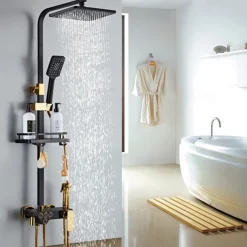 Shower Faucet / Shower System / Rainfall Shower Head System Set - Handshower Included LED Rainfall Shower Contemporary Electroplated / Painted Finishes Mount Outside Ceramic Valve Bath Shower Mixer