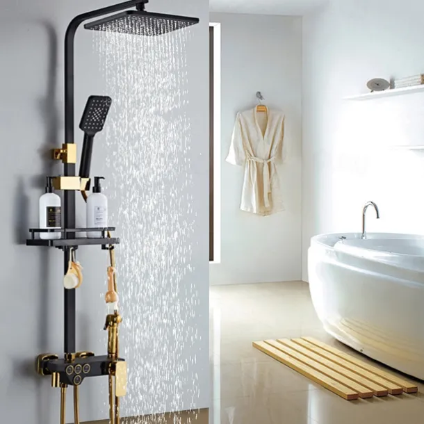 Shower Faucet / Shower System / Rainfall Shower Head System Set - Handshower Included LED Rainfall Shower Contemporary Electroplated / Painted Finishes Mount Outside Ceramic Valve Bath Shower Mixer