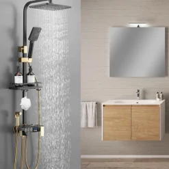 Shower Faucet / Shower System / Rainfall Shower Head System Set - Handshower Included LED Rainfall Shower Contemporary Electroplated / Painted Finishes Mount Outside Ceramic Valve Bath Shower Mixer