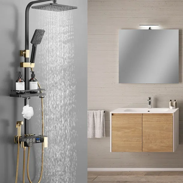 Shower Faucet / Shower System / Rainfall Shower Head System Set - Handshower Included LED Rainfall Shower Contemporary Electroplated / Painted Finishes Mount Outside Ceramic Valve Bath Shower Mixer