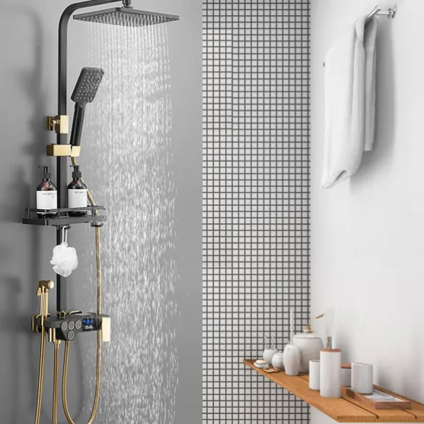 Shower Faucet / Shower System / Rainfall Shower Head System Set - Handshower Included LED Rainfall Shower Contemporary Electroplated / Painted Finishes Mount Outside Ceramic Valve Bath Shower Mixer